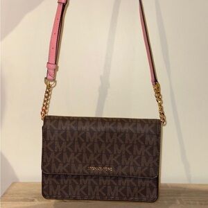 Michael Kors Signature Brown and Pink Crossbody Bag